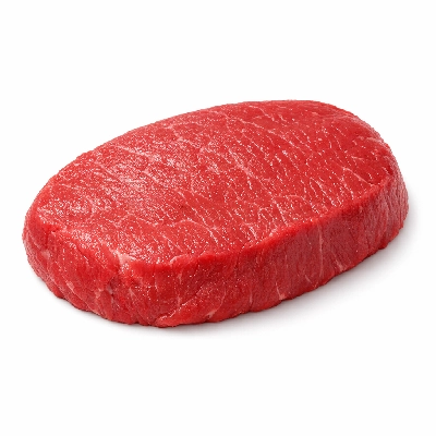 Beef round top steak boneless separable lean only trimmed to 0" fat all grades raw