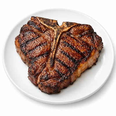 Beef short loin porterhouse steak separable lean and fat trimmed to 0" usda choice cooked broiled