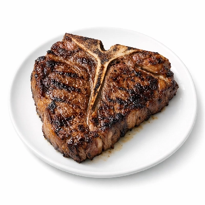 Beef short loin porterhouse steak separable lean and fat trimmed to 0" usda select cooked broiled