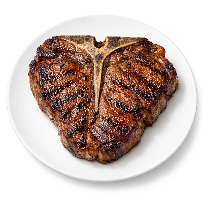 Beef short loin porterhouse steak separable lean and fat trimmed to 1/4" usda choice cooked broiled