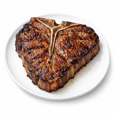 Beef short loin porterhouse steak separable lean and fat trimmed to 1/8" choice cooked broiled
