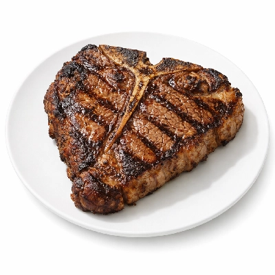 Beef short loin porterhouse steak separable lean and fat trimmed to 1/8" select cooked broiled