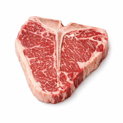 Beef short loin t-bone steak bone-in separable lean only trimmed to 1/8" fat select raw
