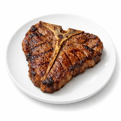 Beef short loin t-bone steak separable lean and fat trimmed to 0" all grades cooked broiled