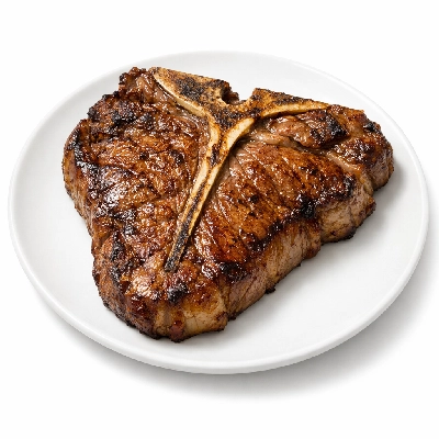 Beef short loin t-bone steak separable lean and fat trimmed to 0" usda choice cooked broiled