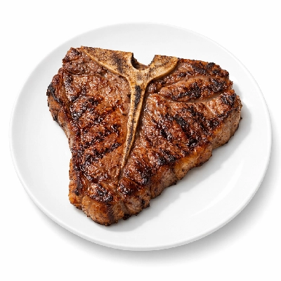 Beef short loin t-bone steak separable lean and fat trimmed to 0" usda select cooked broiled