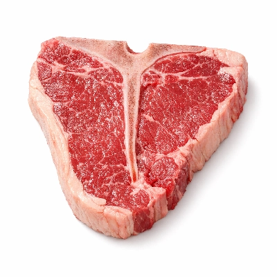 Beef short loin t-bone steak separable lean and fat trimmed to 1/4" usda choice raw