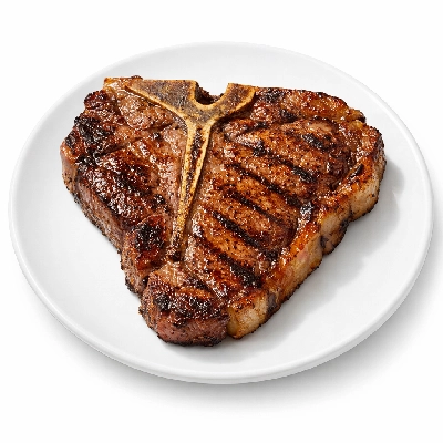 Beef short loin t-bone steak separable lean and fat trimmed to 1/4" usda choice cooked broiled