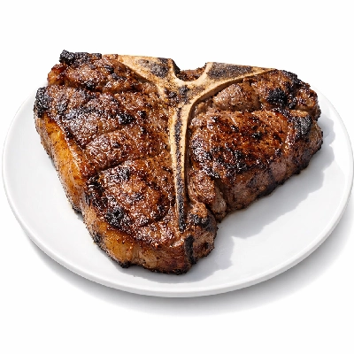 Beef short loin t-bone steak separable lean and fat trimmed to 1/4" usda select cooked broiled