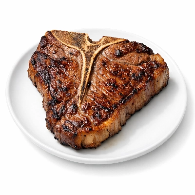 Beef short loin t-bone steak separable lean and fat trimmed to 1/8" choice cooked broiled