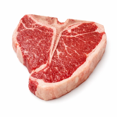 Beef short loin t-bone steak separable lean and fat trimmed to 1/8" choice raw