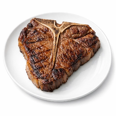 Beef short loin t-bone steak separable lean and fat trimmed to 1/8" select cooked broiled