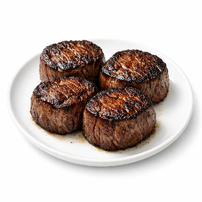 Beef short loin tenderloin separable lean and fat trimmed to 1/2" prime cooked broiled filet mignon medallions