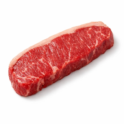 Beef short loin top separable lean only trimmed to 1/4" fat prime raw kansas city strip new york club steak