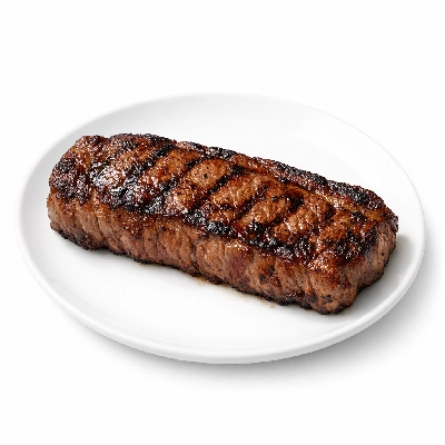 Beef short loin top separable lean and fat trimmed to 0" choice cooked broiled kansas city strip new york club steak