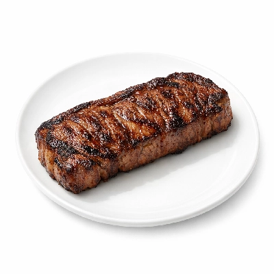 Beef short loin top separable lean and fat trimmed to 0" select cooked broiled kansas city strip new york club steak