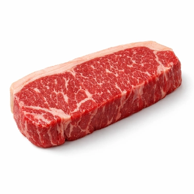 Beef short loin top separable lean and fat trimmed to 1/8" prime raw kansas city strip new york club steak