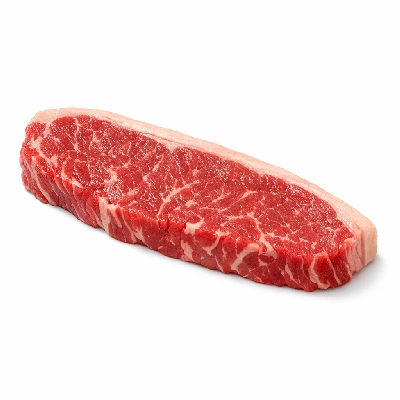 Beef short loin top separable lean and fat trimmed to 1/8" select raw kansas city strip new york club steak