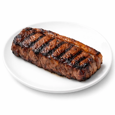 Beef short loin top separable lean only trimmed to 1/2" fat prime cooked broiled kansas city strip new york club steak