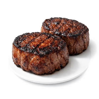 Beef tenderloin separable lean and fat trimmed to 1/8" choice cooked broiled filet mignon medallions