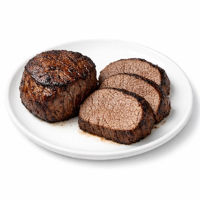 Beef tenderloin separable lean and fat trimmed to 1/8" prime cooked roasted filet mignon medallions