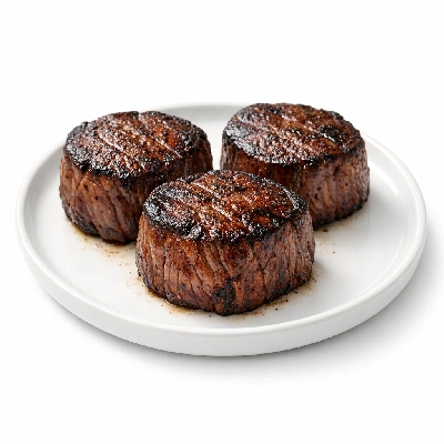 Beef tenderloin separable lean only trimmed to 0" fat choice cooked broiled filet mignon medallions