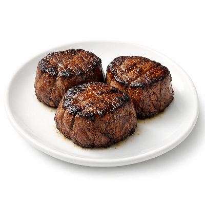Beef tenderloin separable lean only trimmed to 0" fat select cooked broiled filet mignon medallions