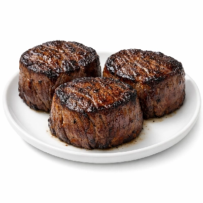 Beef tenderloin separable lean only trimmed to 1/4" fat prime cooked roasted filet mignon medallions