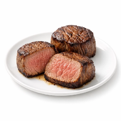 Beef tenderloin separable lean only trimmed to 1/4" fat select cooked roasted filet mignon medallions