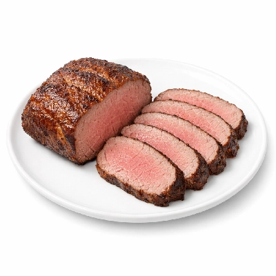 Beef top loin petite roast boneless separable lean only trimmed to 1/8" fat all grades cooked roasted