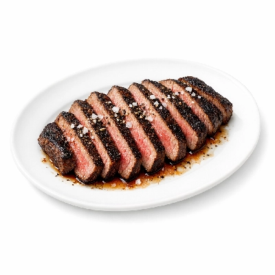 Beef top sirloin separable lean and fat trimmed to 1/8" select cooked broiled steak strip