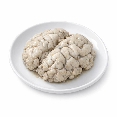 Beef variety meats and by-products brain cooked simmered