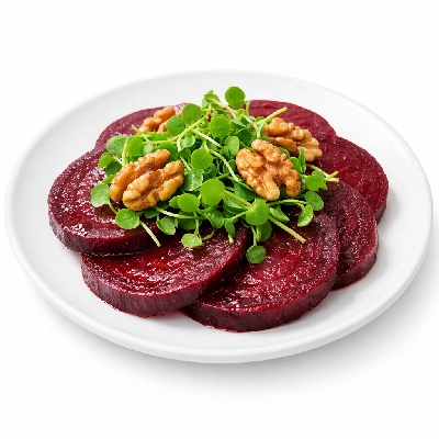 Beet salad with microgreens and walnuts