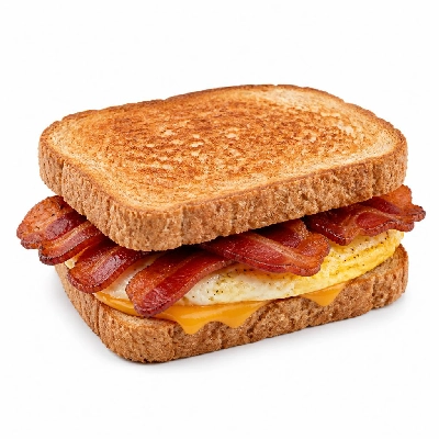 BJ's Restaurant & Brewhouse Brunch Classic Breakfast Sandwich with Bacon Toasted Wheat Bread