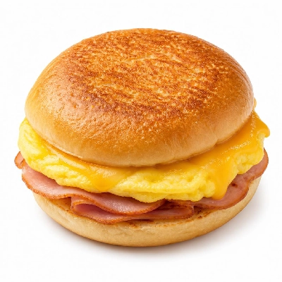 BJ's Restaurant & Brewhouse Brunch Classic Breakfast Sandwich with Ham Toasted Gourmet Bun