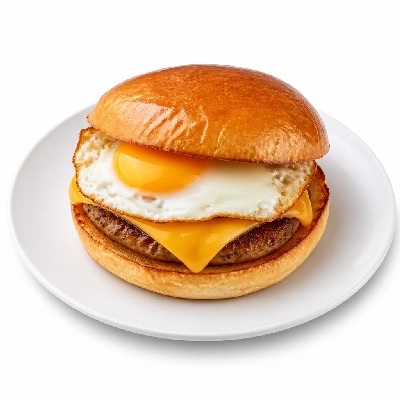 BJ's Restaurant & Brewhouse Brunch Classic Breakfast Sandwich with Sausage Toasted Gourmet Bun