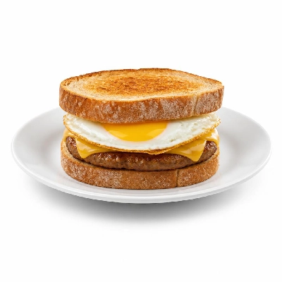 BJ's Restaurant & Brewhouse Brunch Classic Breakfast Sandwich with Sausage Toasted Sourdough Bread