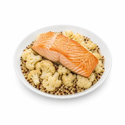 BJ's Restaurant & Brewhouse Cauliflower & Quinoa Power Bowl with Salmon