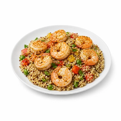 BJ's Restaurant & Brewhouse Enlightened Entrees Roasted Shrimp Peruvian Quinoa Bowl