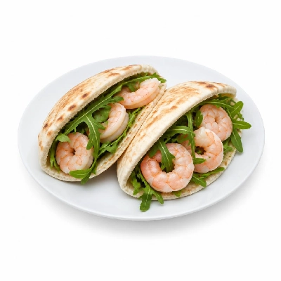 BJ's Restaurant & Brewhouse Shrimp and Arugula Pita Tacos