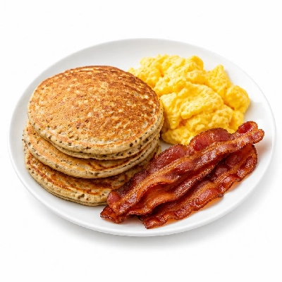 Black Bear Diner Breakfast Bear's Choice 7-Grain Pancake and Eggs with Bacon