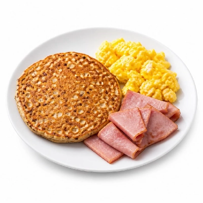 Black Bear Diner Breakfast Bear's Choice 7-Grain Pancake and Eggs with Ham