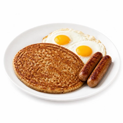 Black Bear Diner Breakfast Bear's Choice 7-Grain Pancake and Eggs with Sausage Links