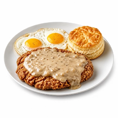 Black Bear Diner Breakfast Black Bear Standards Chicken Fried Steak & Eggs with Country Potatoes and Biscuit