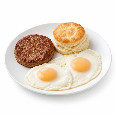 Black Bear Diner Breakfast Black Bear Standards Patty Sausage & Eggs with Country Potatoes and Biscuit