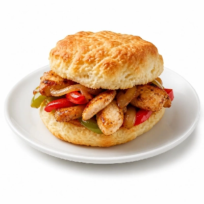 Black Bear Diner Breakfast Chicken Fajita with Country Potatoes and Biscuit