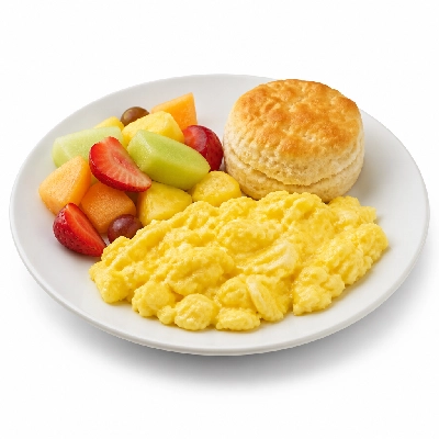 Black Bear Diner Breakfast Shasta Scramble with Fruit and Biscuit