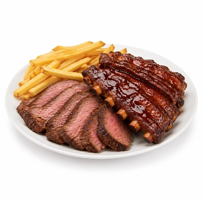 Black Bear Diner Dinner Black Bear Combos BBQ Pork Ribs & Tri-Tip Steak with Fries