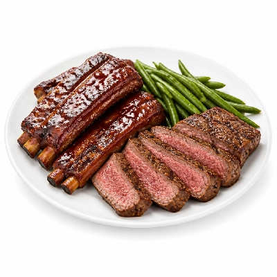 Black Bear Diner Dinner Black Bear Combos BBQ Pork Ribs & Tri-Tip Steak with Italian Green Beans