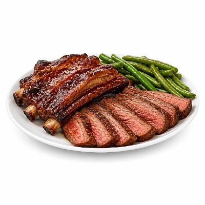 Black Bear Diner Dinner Black Bear Combos BBQ Pork Ribs & Tri-Tip Steak with Linguica Beans